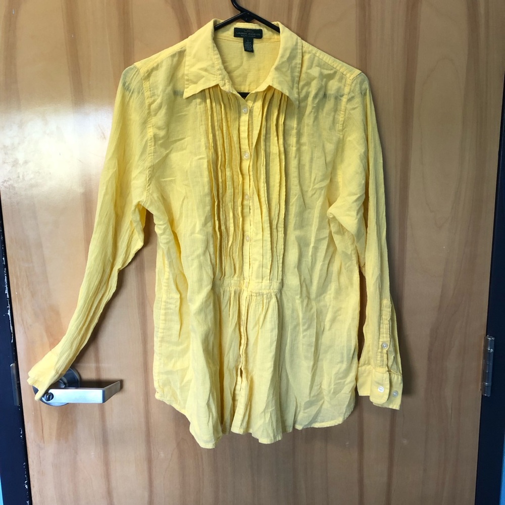 Women's Yellow Ralph Lauren  Long-Sleeve Button Front Shirt